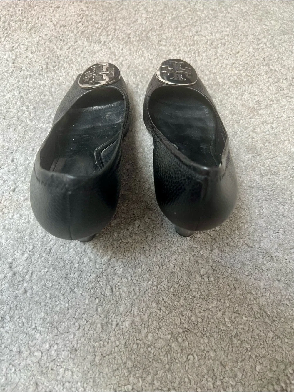 Tory Burch Sally Wedge Pumps in Black Tumbled / Pebbled Leather- 8M